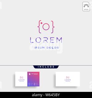 photo code logo design camera coding simple line vector Stock Vector
