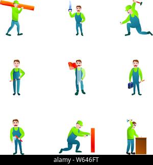 Carpenter icon set. Cartoon set of 9 carpenter vector icons for web design isolated on white background Stock Vector
