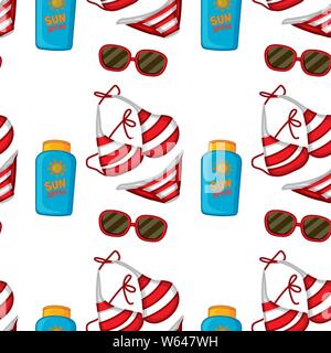 Seamless pattern tile cartoon with summer beach theme illustration Stock Vector