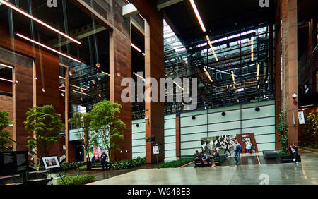 Europe, Poland, Gdansk, Tourists in the lobby of the  European Solidarity Center museum Stock Photo