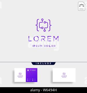 coding digital logo design template vector programmer connect lineart symbol icon Stock Vector