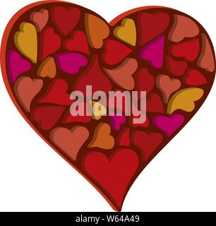 Vector illustration. Box of hearts. Hearts texture in red tones. Stock Vector
