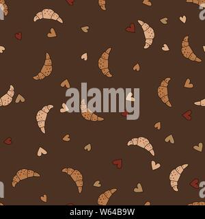 Croissants Doodle design. Baking vector illustration. Seamless pattern background. Stock Vector