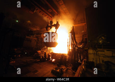 Steel production in electric furnaces. metallurgical plant Stock Photo