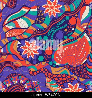 Colorful abstract psychedelic vector backgroud. Hippy style, 1960s. Odd backdrop for design Stock Vector