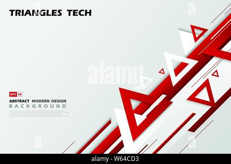 Abstract gradient red triangles tech overlap design of futuristic pattern style. Use for poster, ad, artwork, template design. illustration vector Stock Vector