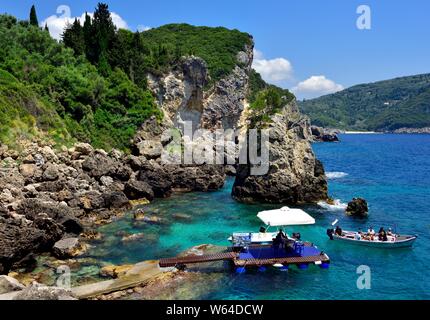 La Grotta Beach Bar,Paleokastritsa,Corfu,Greece Stock Photo