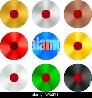Vector illustration. Vinyl record in several colors isolated on white background. Stock Vector