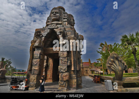 Tourists visit a replica of Cambodia's Angkor Wat temple complex at a tourist attraction in Nanning city, south China's Guangxi Zhuang Autonomous Regi Stock Photo