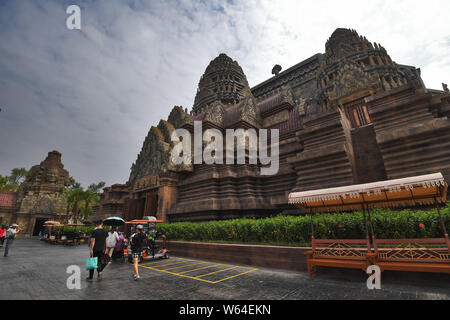 Tourists visit a replica of Cambodia's Angkor Wat temple complex at a tourist attraction in Nanning city, south China's Guangxi Zhuang Autonomous Regi Stock Photo