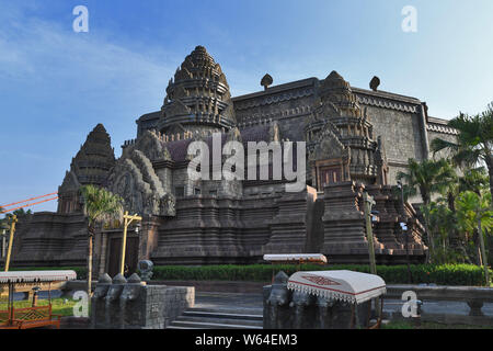 Tourists visit a replica of Cambodia's Angkor Wat temple complex at a tourist attraction in Nanning city, south China's Guangxi Zhuang Autonomous Regi Stock Photo