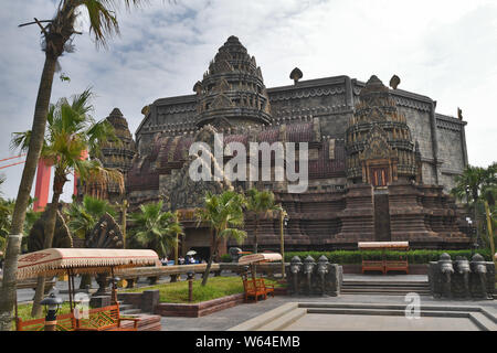 Tourists visit a replica of Cambodia's Angkor Wat temple complex at a tourist attraction in Nanning city, south China's Guangxi Zhuang Autonomous Regi Stock Photo