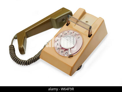 At 1970s dial version Trimphone in two tones of brown/green shot in a studio on a white background and cut out Stock Photo