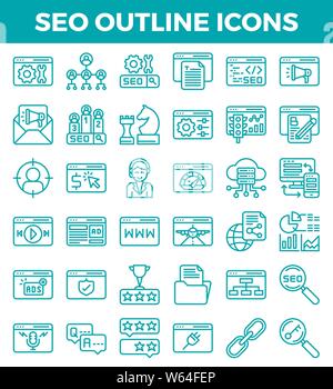 SEO Search engine optimization outline icons. Vector illustration Stock Vector