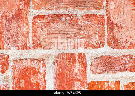 Red rough brick wall close up. Macro texture and background Stock Photo