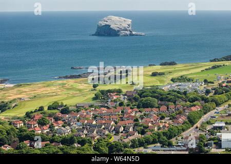 View on Bass Rock and North Berwick  from above North Berwick Law, Scotland. North Sea. Stock Photo