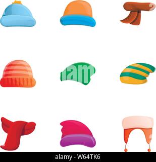 Winter clothes accessories icon set. Cartoon set of 9 winter clothes accessories vector icons for web design isolated on white background Stock Vector