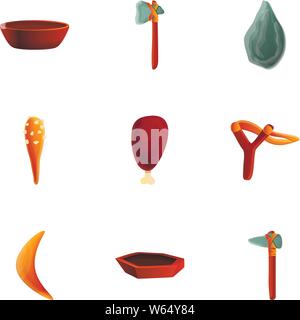 Stone age armor icon set. Cartoon set of 9 stone age armor vector icons for web design isolated on white background Stock Vector
