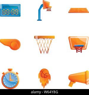 Basketball equipment icon set. Cartoon set of 9 basketball equipment vector icons for web design isolated on white background Stock Vector