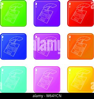 CPU and temperature gauge icons set 9 color collection Stock Vector