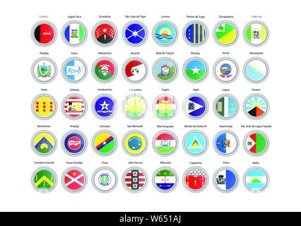 Set of vector icons. Flags of Paraiba state, Brazil. 3D illustration. Stock Vector