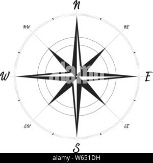Vector illustration. Compass or wind rose in flat and play black and white style. Stock Vector