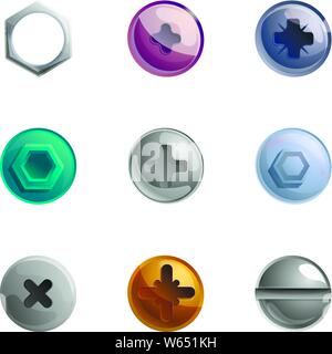Screw head icon set. Cartoon set of 9 screw head vector icons for web design isolated on white background Stock Vector