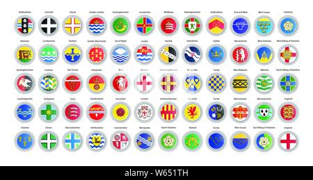 Set of vector icons. Counties of England flags. 3D illustration. Stock Vector