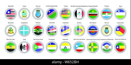 Set of vector icons. Flags of Maranhao state, Brazil. 3D illustration. Stock Vector