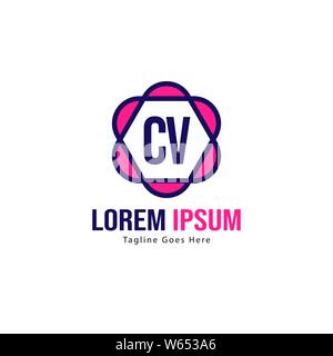 Initial CV logo template with modern frame. Minimalist CV letter logo vector illustration design Stock Vector