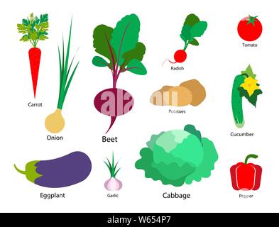 Set of vegetables on a white isolated background. Vector illustration Stock Vector