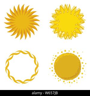 Vector illustration. Four icon set of plain sun symbols isolated on white. Stock Vector