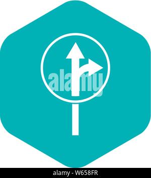 Straight or right turn ahead road sign icon Stock Vector