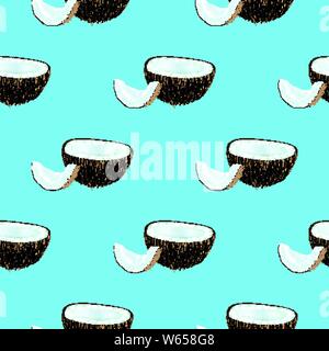 Seamless pattern with coconuts. Tropical style. Easy to use for background, textile, wrapping paper, wall posters. Stock Vector