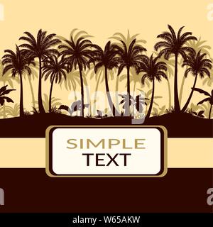 Summer Landscape, Tropical Palms Trees and Exotic Plants Silhouettes. Vector Stock Vector