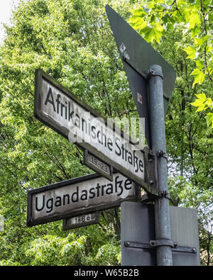 Afrikanische Strasse & Tangastrasse road signs in Wedding-Berlin. Street sign Stock Photo