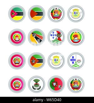 Set of vector icons. Flags of Mozambique. 3D illustration. Stock Vector