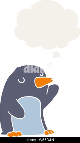 cartoon penguin with thought bubble in retro style Stock Vector