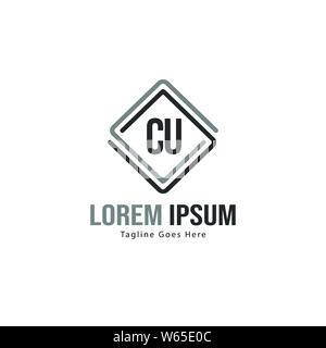 Initial CU logo template with modern frame. Minimalist CU letter logo vector illustration design Stock Vector