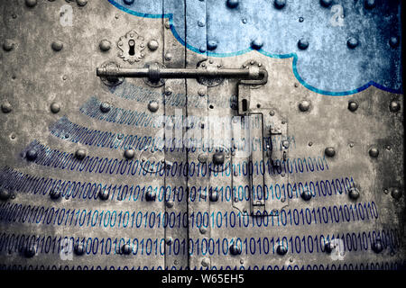Secure storage on service cloud - concept image against an old rusty metal door Stock Photo
