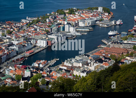 Aerial view of Bergen harbour, Norway Stock Photo