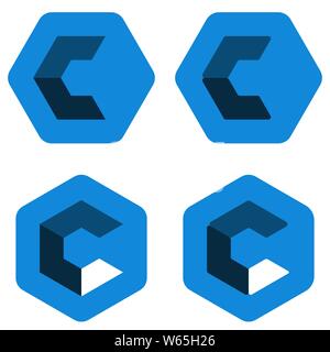 Vector illustration. Hexagon c logo in different positions. Three dimensional. Stock Vector