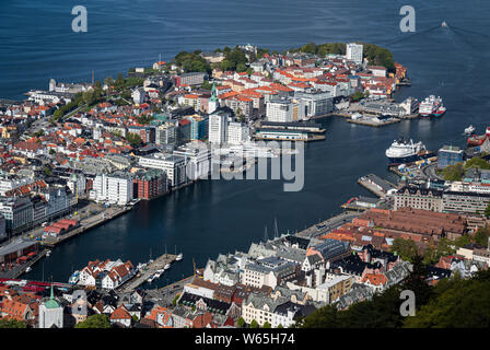 Aerial view of Bergen Harbour, Norway Stock Photo