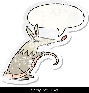 cartoon sneaky rat with speech bubble distressed distressed old sticker Stock Vector