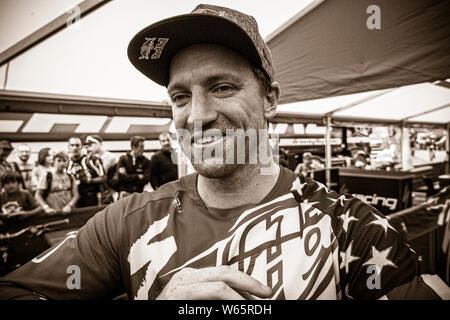 AUGUST 22, 2015 - VAL DI SOLE, TRENTINO, ITALY. Aaron Gwin (USA) at the UCI Mountain Bike World Cup Stock Photo