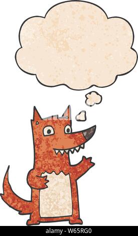 cartoon wolf with thought bubble in grunge texture style Stock Vector