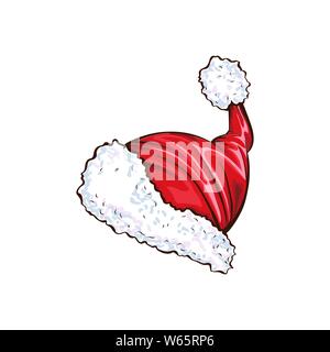 Merry Christmas 2020 greeting card. Santa hat isolated vector on white background. Holiday Xmas, New Year party poster, banner cartoon design. Stock Vector