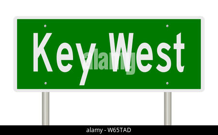 Rendering of a green highway sign for Key West Florida Stock Photo