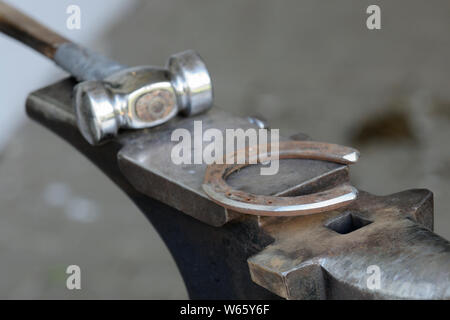 Tool of farrier, anvil and hammer Stock Photo
