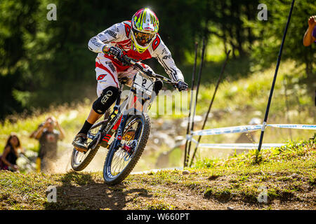 JULY 29, 2012 - VAL D'ISERE, FRANCE. Greg Minnaar racing at the UCI Mountain Bike Downhill World Cup Stock Photo